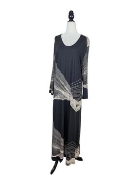 Nanso Abstract print bohomean lagenlook Minimalist free flow long slvsMaxi Dress
